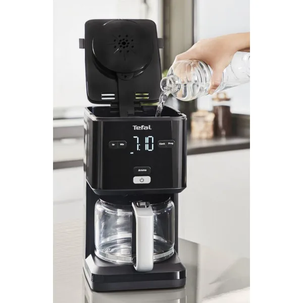 Кавоварка Tefal крапельного типу SmartLight 1.25л, для меленої кави, з таймером та годинником, чорного кольору.