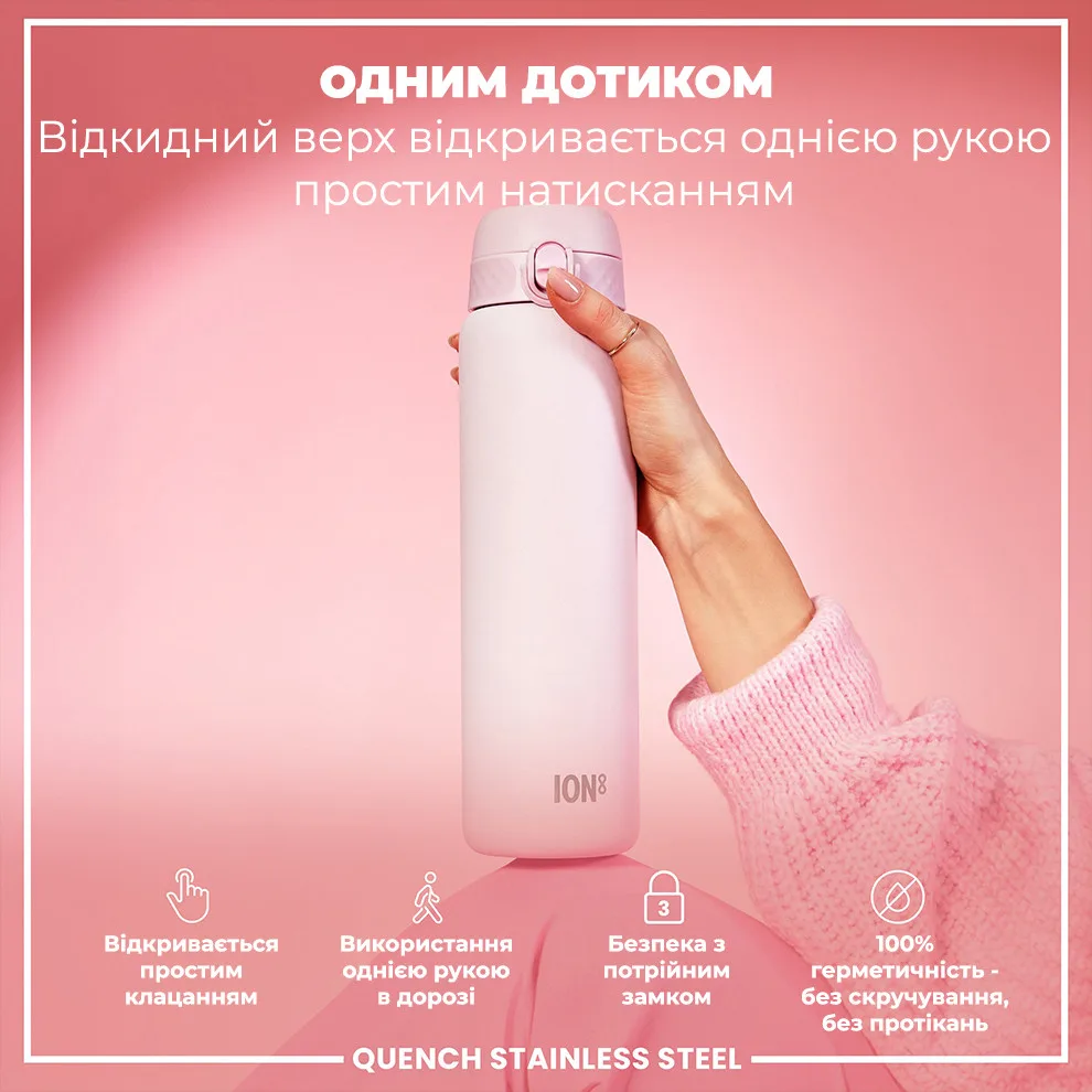 Пляшка для води ION8 нержавіюча сталь 1200 мл фіолетова