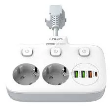 Универсальный сетевой удлинитель белый 2 розетки 3 USB Type-C 2 м 2500W