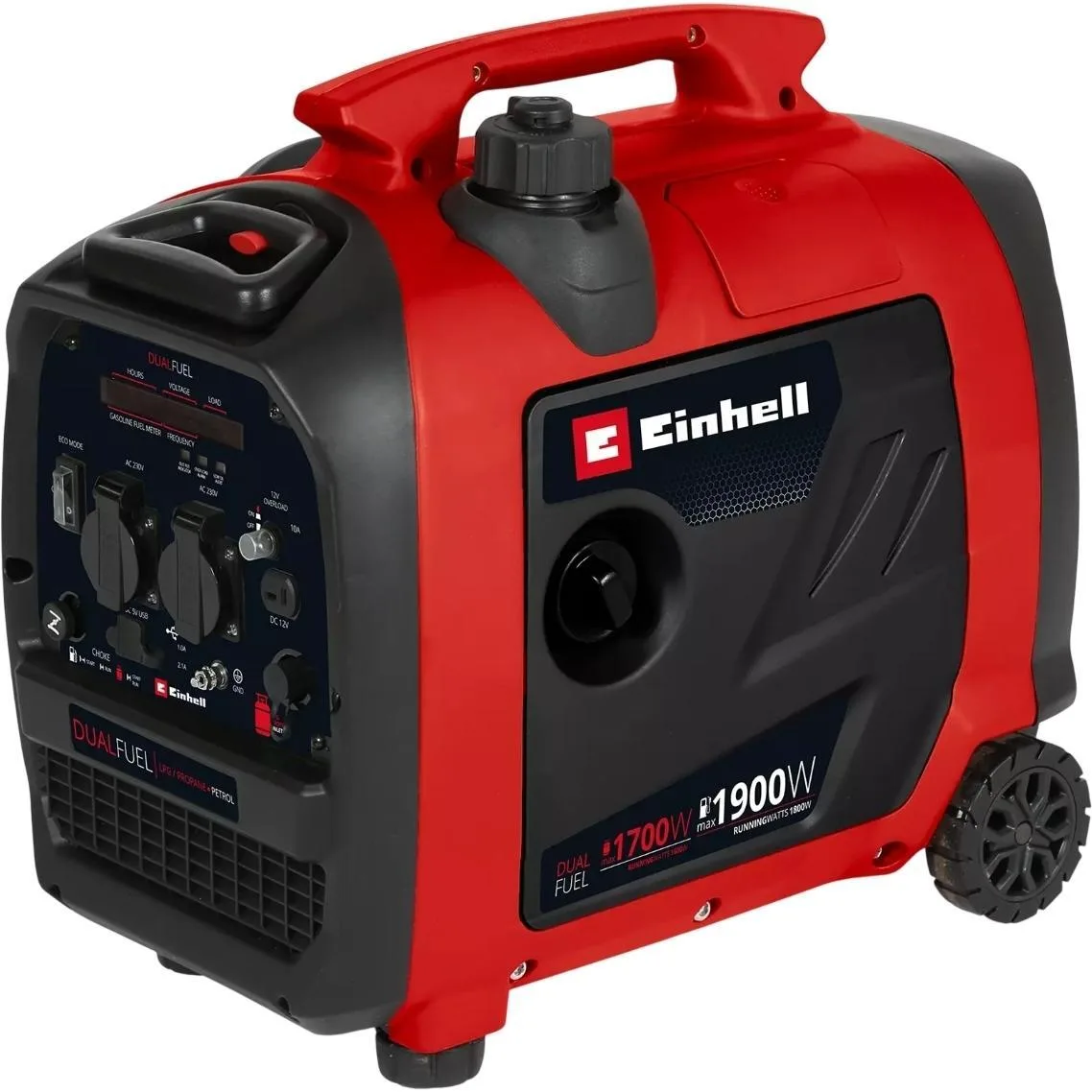 Газобензиновий інверторний генератор Einhell TE-IG 1900 DF LPG, 230В, 1 фаза, 1.7-1.9 кВт, з двома розетками 12В, ручний.