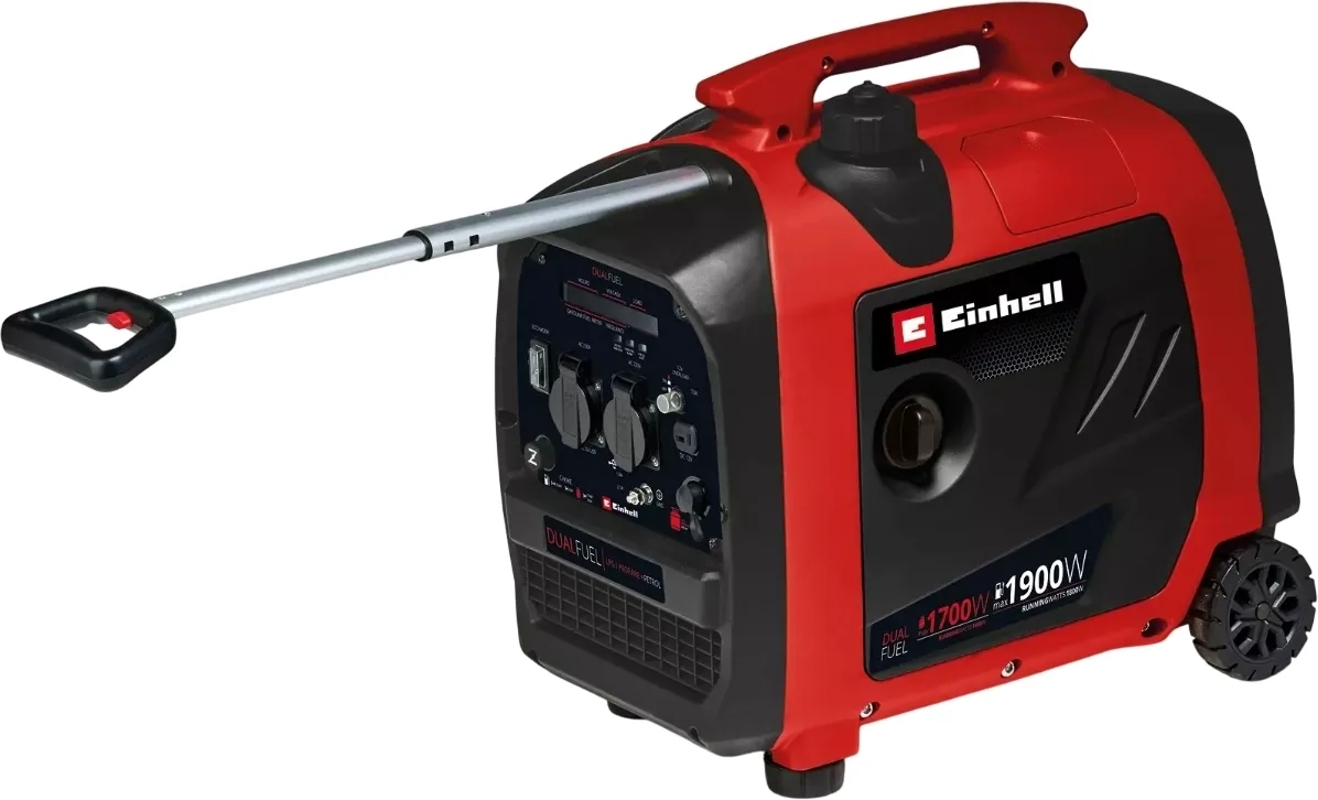 Газобензиновий інверторний генератор Einhell TE-IG 1900 DF LPG, 230В, 1 фаза, 1.7-1.9 кВт, з двома розетками 12В, ручний.