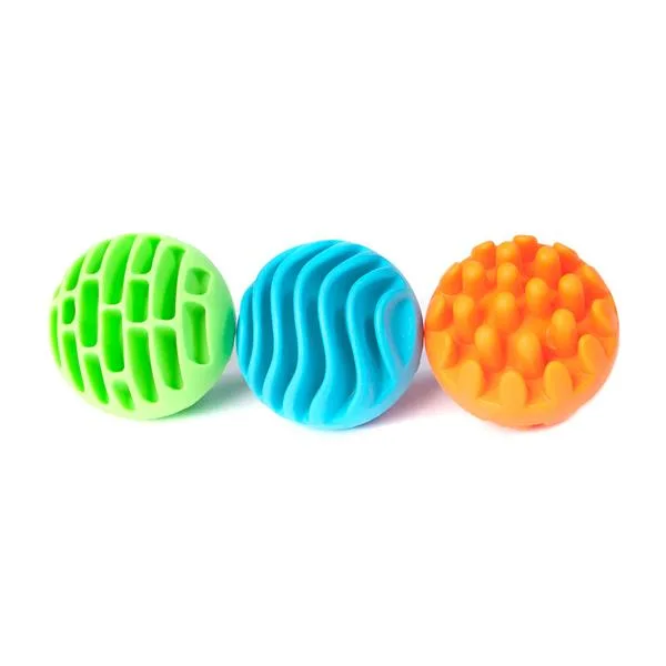 Прорізувач-брязкальце Fat Brain Toys силіконові кулі 6,4 см різнокольорові 3 шт