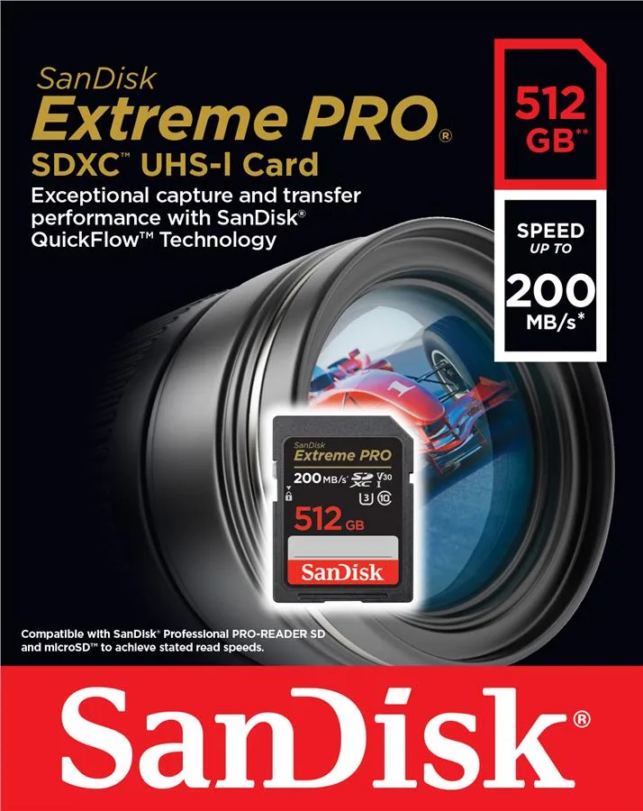 Карта памяти SanDisk SD 512GB C10 UHS-I U3 R200/W140MB/s Extreme Pro V30