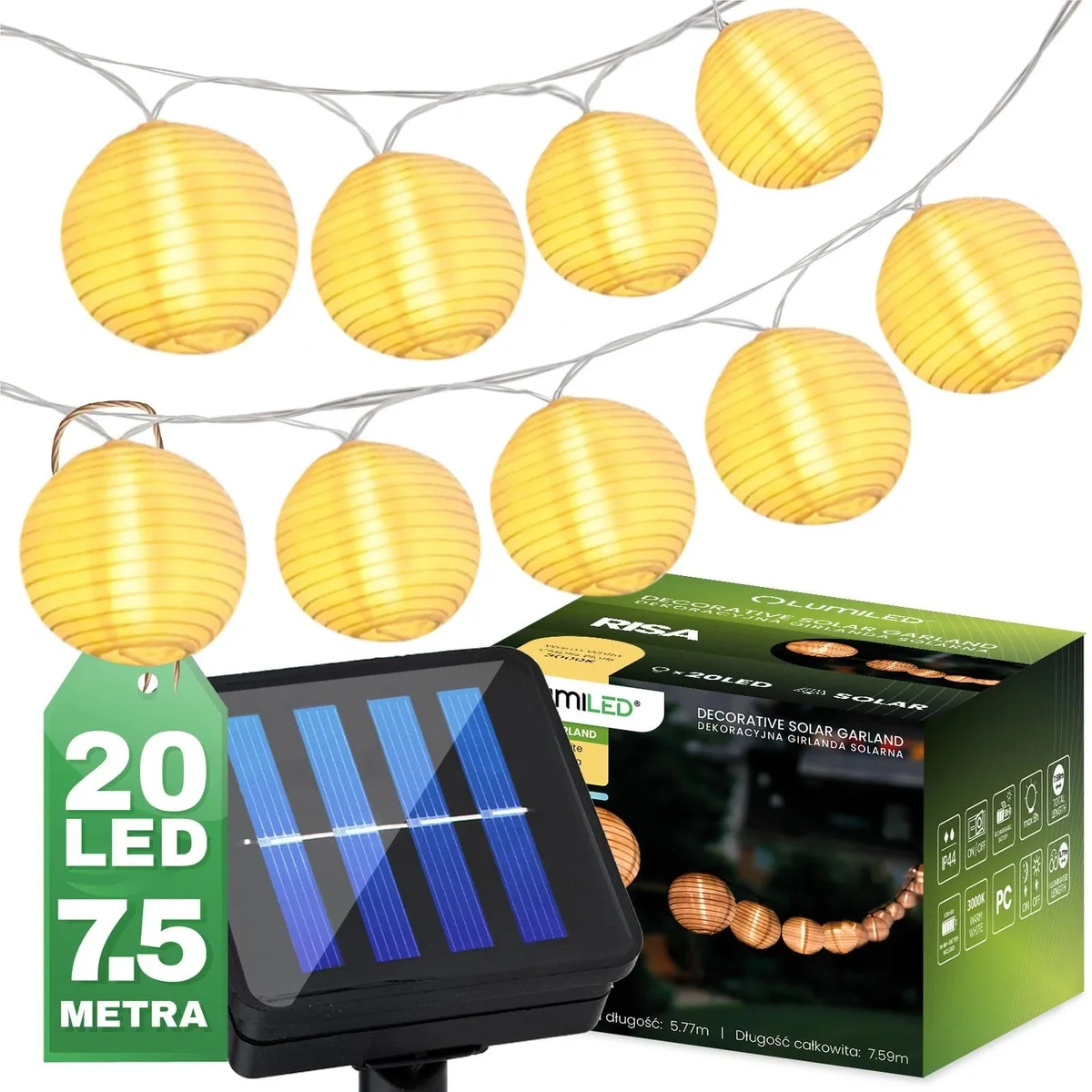 Декоративна сонячна гірлянда LumiLED пластикова 20 LED 7,59 м чорна