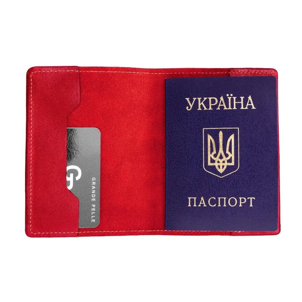 Кожна обкладинка для паспорта Grande Pelle червона з телячої шкіри унісекс для документів та паспорта.