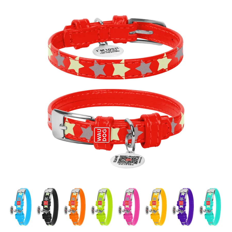 Нашийник WAUDOG Glamour шкіряний світловідбивний 12 мм XS 21-29 см червоний