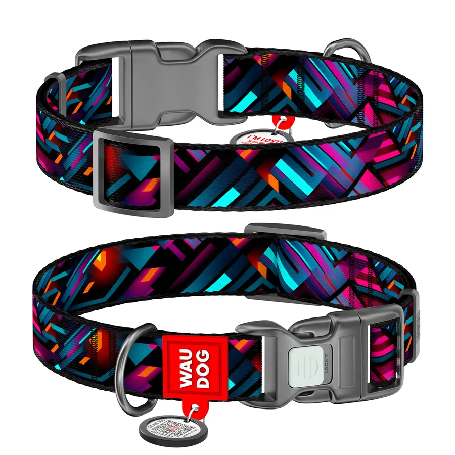 Нашийник WAUDOG Nylon L 33-49 см нейлоновий з QR паспортом малюнок "Нескінченні світи" 25 мм