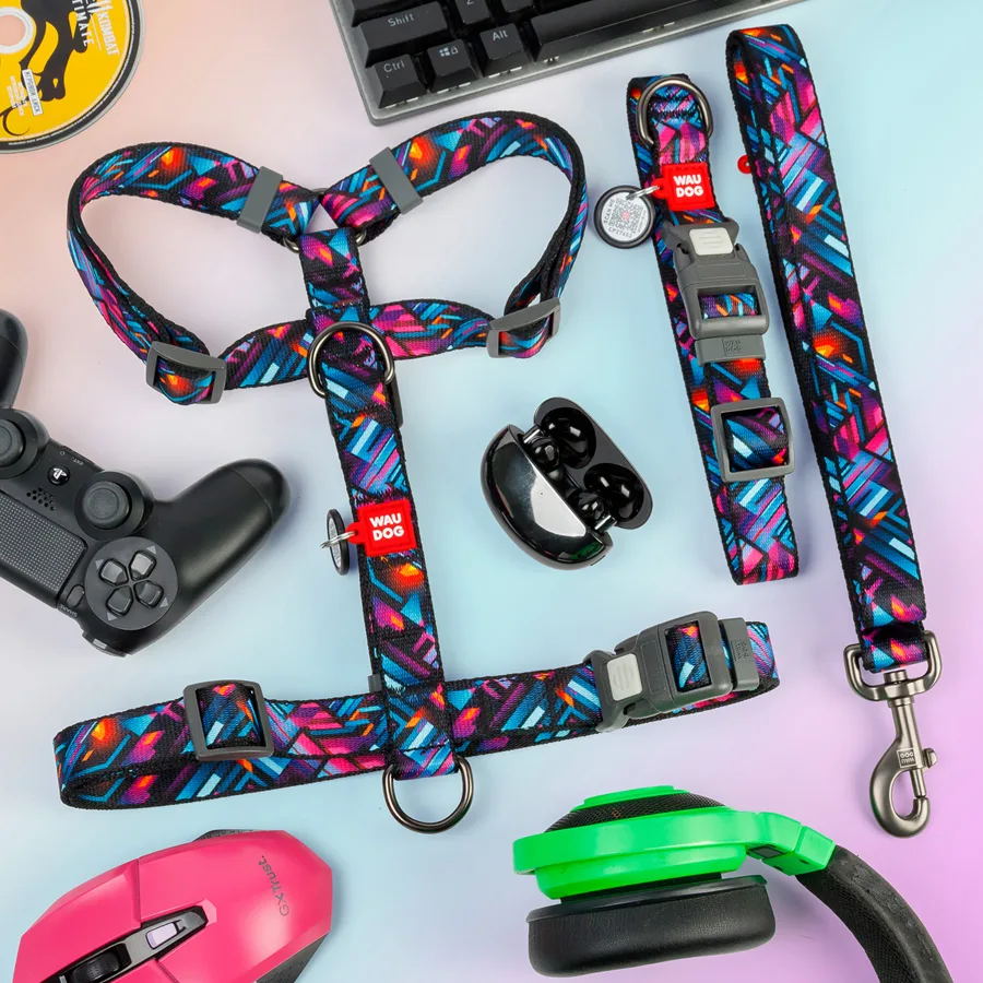 Нашийник WAUDOG Nylon L 33-49 см нейлоновий з QR паспортом малюнок "Нескінченні світи" 25 мм