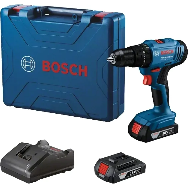 Акумуляторний ударний шурупокрут-дриль Bosch Professional GSB 183-LI 18В, 2х2А·год, 21-56Нм, 374-1815об/хв, у кейсі.