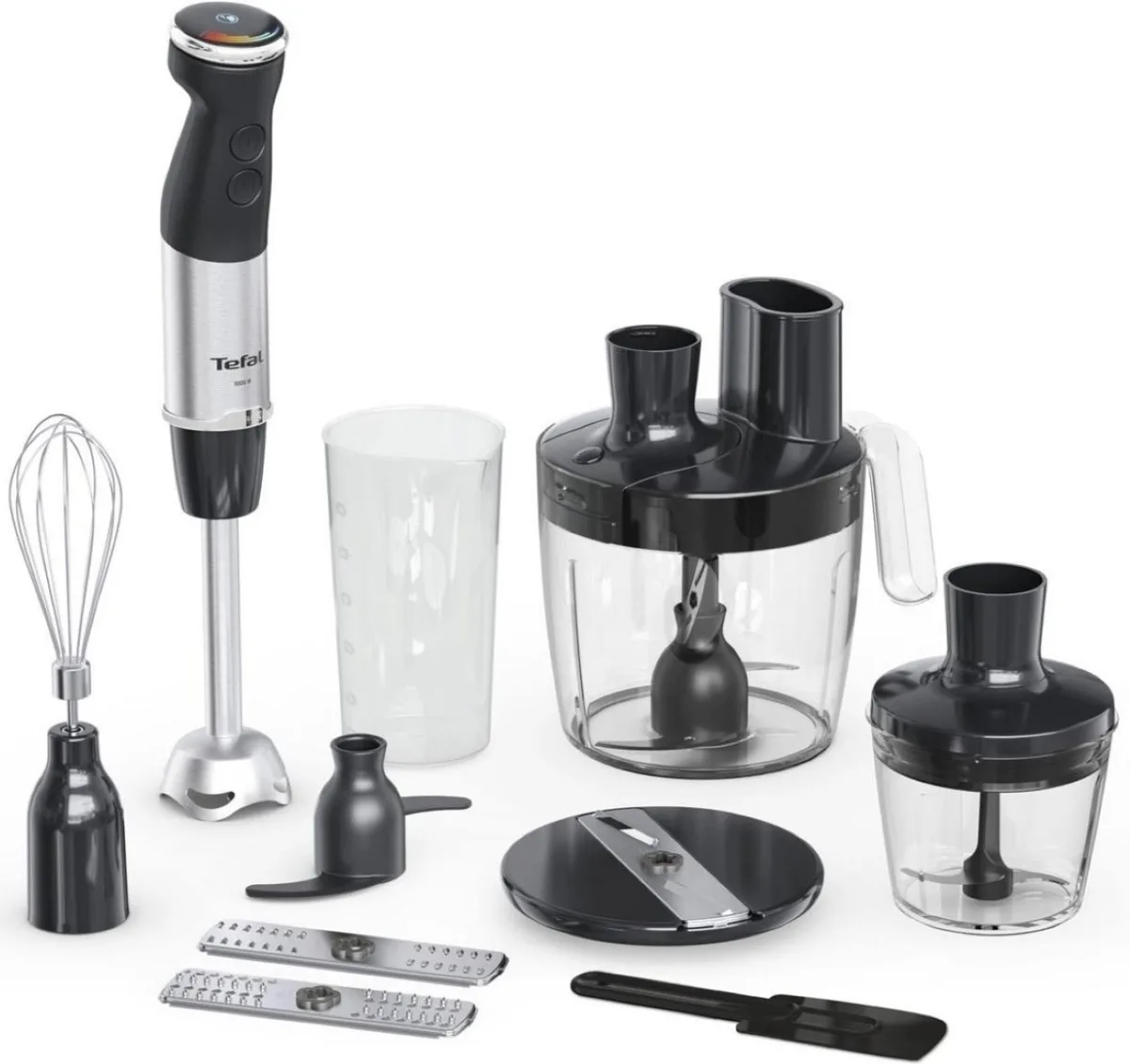 Занурювальний блендер Tefal Quickchef+, 1000Вт, 4 в 1, чаша 800 мл, подрібнювач 500 мл, кухонний комбайн 5 в 1, турборежим, сі.