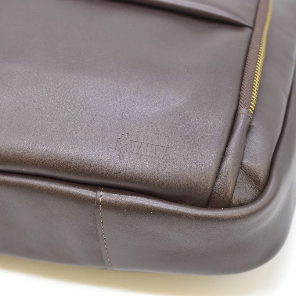 Кожаний портфель TARWA коричневий для ділового чоловіка з блискавкою для документів і ноутбука 15-16 дюймів.
