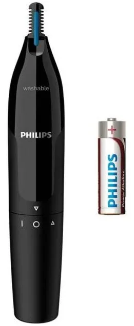 Тример Philips Series 1000 для носа та вух, живлення від 1 батареї AA, сталевий, чорного кольору.