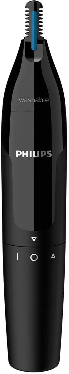 Тример Philips Series 1000 для носа та вух, живлення від 1 батареї AA, сталевий, чорного кольору.