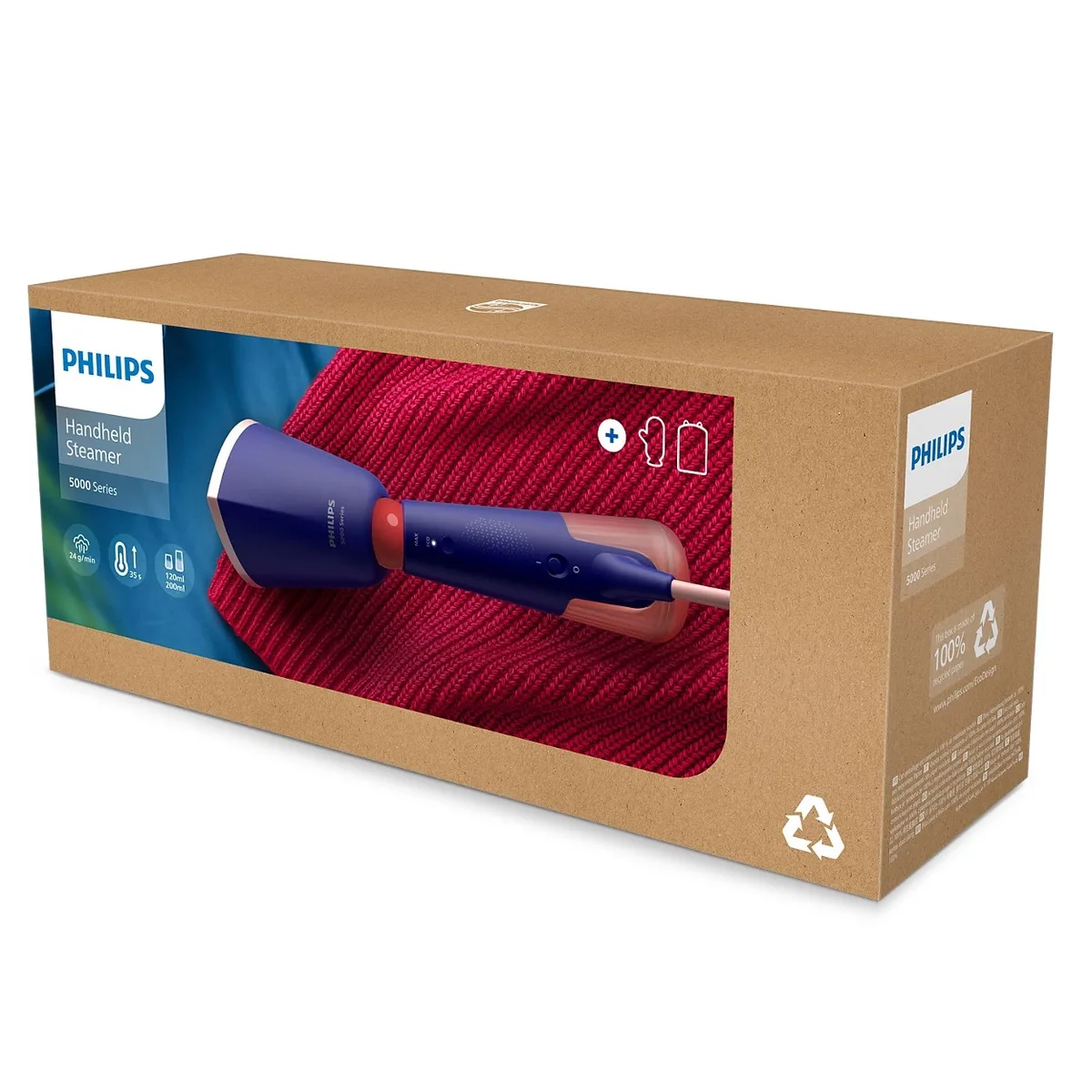 Парогенератор Philips компактний Series 5000, 1400Вт, 120мл, паровий удар -24гр, складана ручка, чохол-рукавичка.