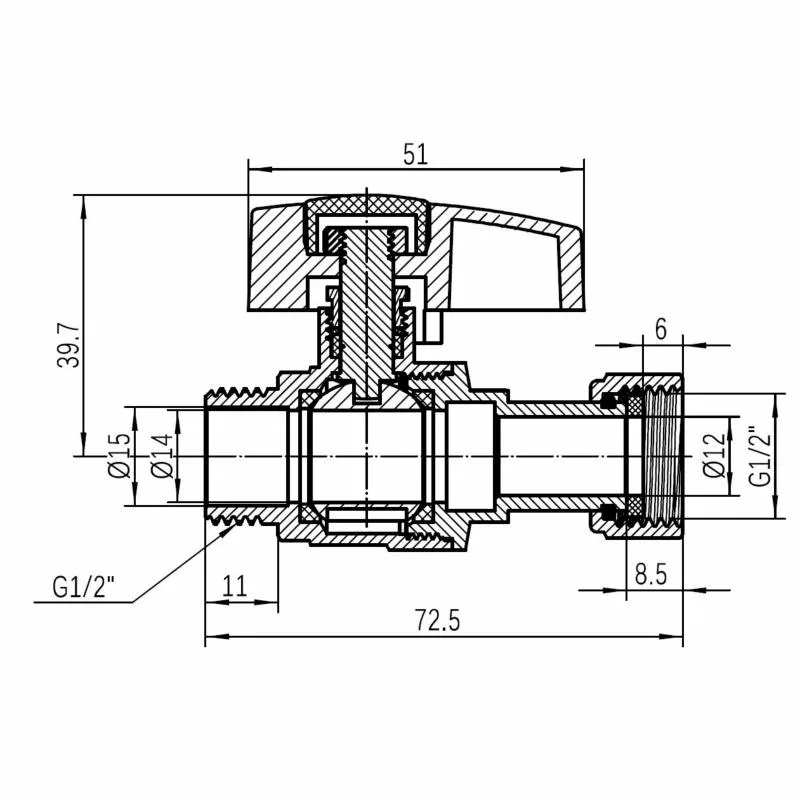 Кран кульовий 1/2" Thermo Alliance Standart латунь нікельований прямий