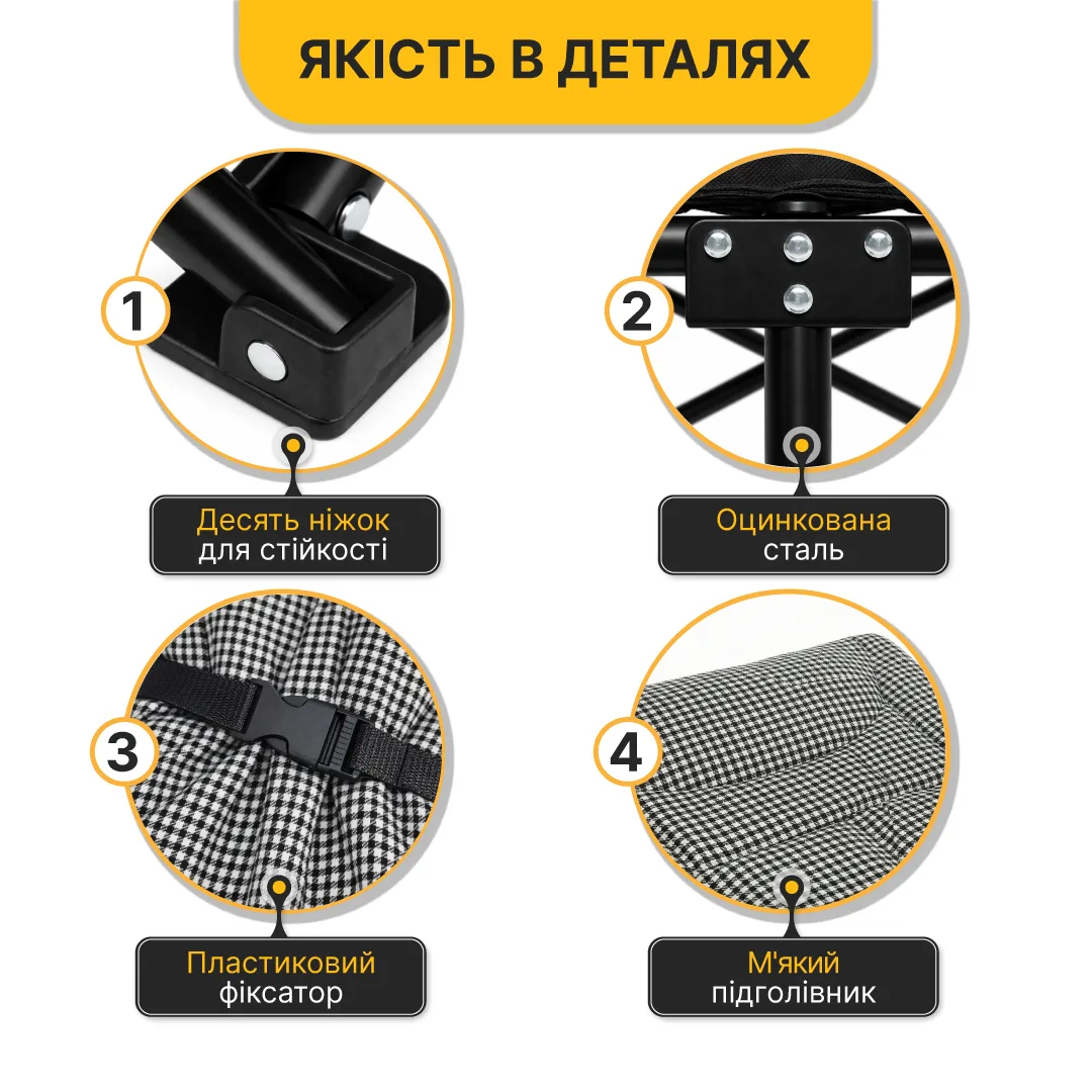 Розкладушка LEOBRO поліестер 190х70 см чорнобіла