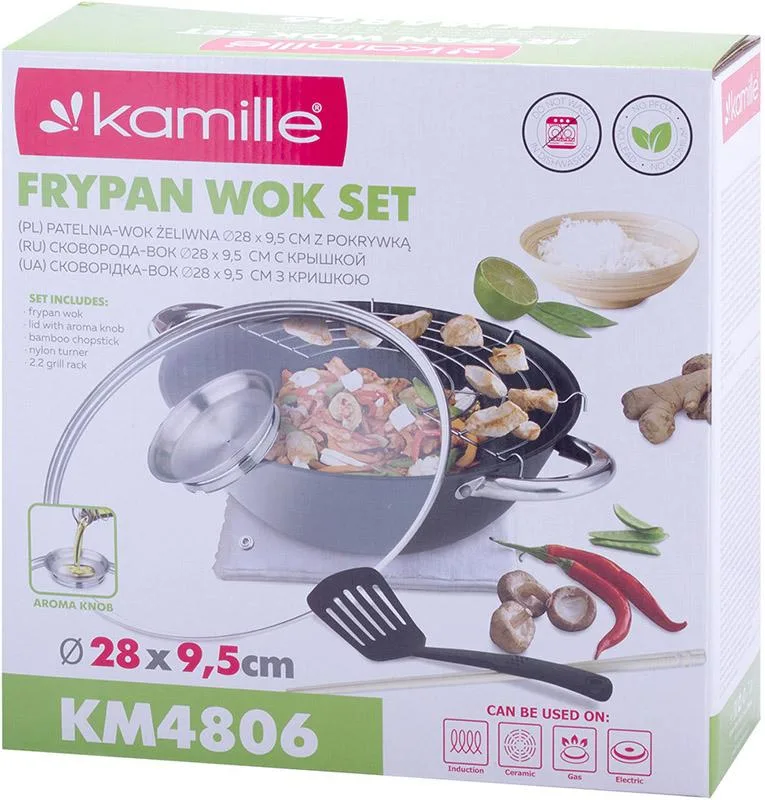 Казан чавунний Kamille 3,6 л з антипригарним покриттям мармуровим та ароматичною кришкою