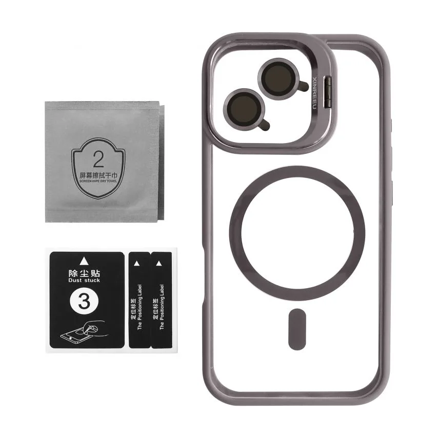 Чохол MagSafe для iPhone 16 пластик силікон light grey з підставкою та захистом камери