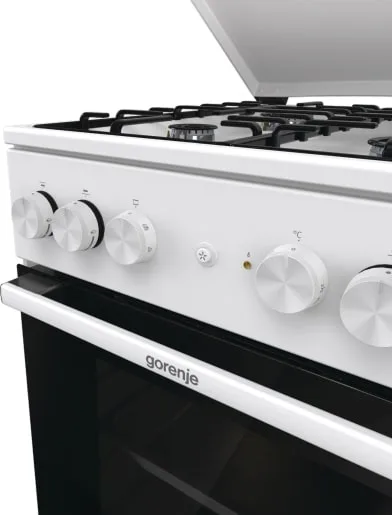 Комбінована плита Gorenje, 68 л, 50x60 см, з емальованими решітками та кришкою, біла.