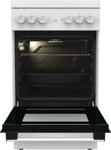 Комбінована плита Gorenje, 68 л, 50x60 см, з емальованими решітками та кришкою, біла.