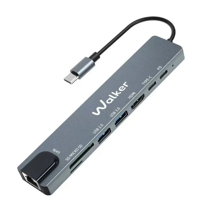 Перехідник USB-хаб WALKER алюміній 146х28х14 мм сірий