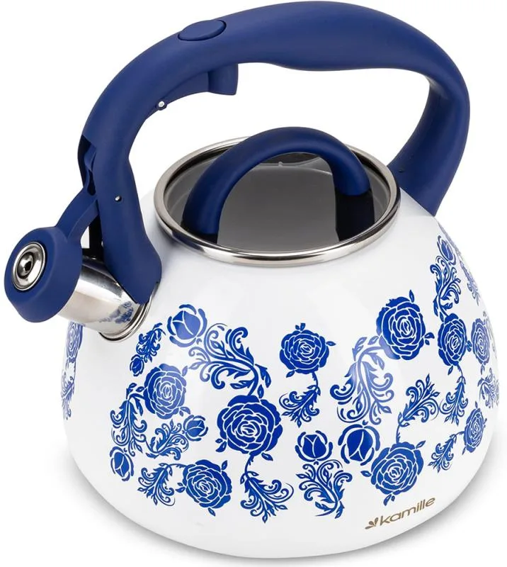 Чайник индукционный Kamille Blue Rose 2,7л нержавеющая сталь со свистком