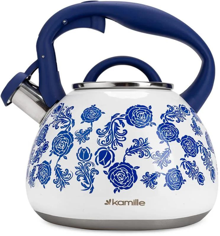 Чайник индукционный Kamille Blue Rose 2,7л нержавеющая сталь со свистком