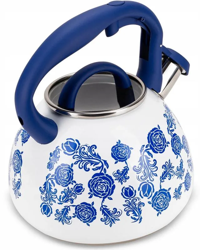 Чайник индукционный Kamille Blue Rose 2,7л нержавеющая сталь со свистком