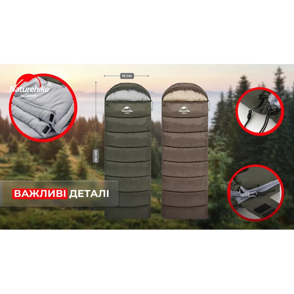 Спальник Naturehike полиэстер 220х75 см темно-зеленый
