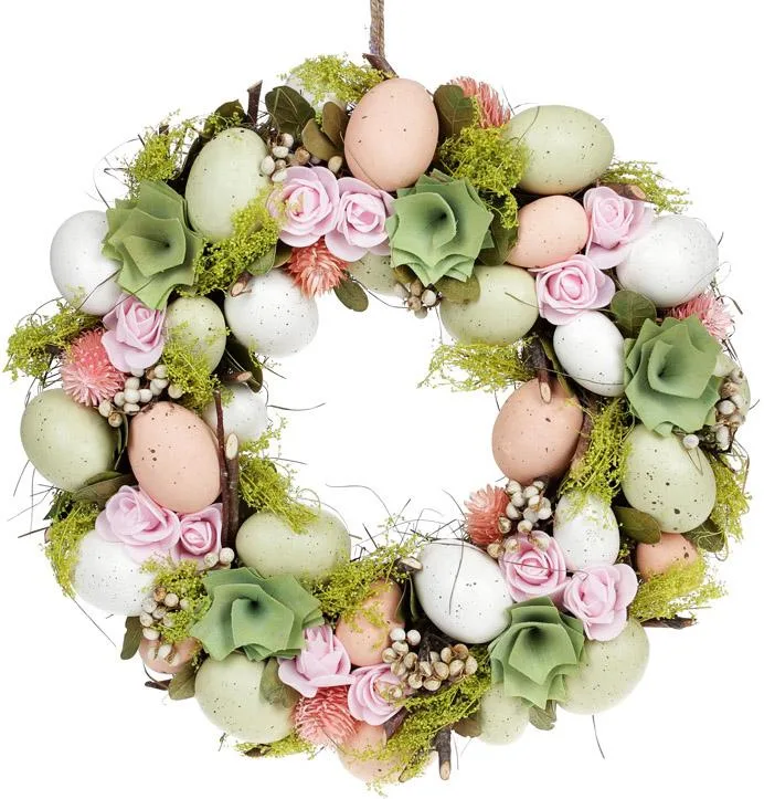 Пасхальний вінок Easter Wreath Рожеві Квіти 32 см з пінопласту та лози