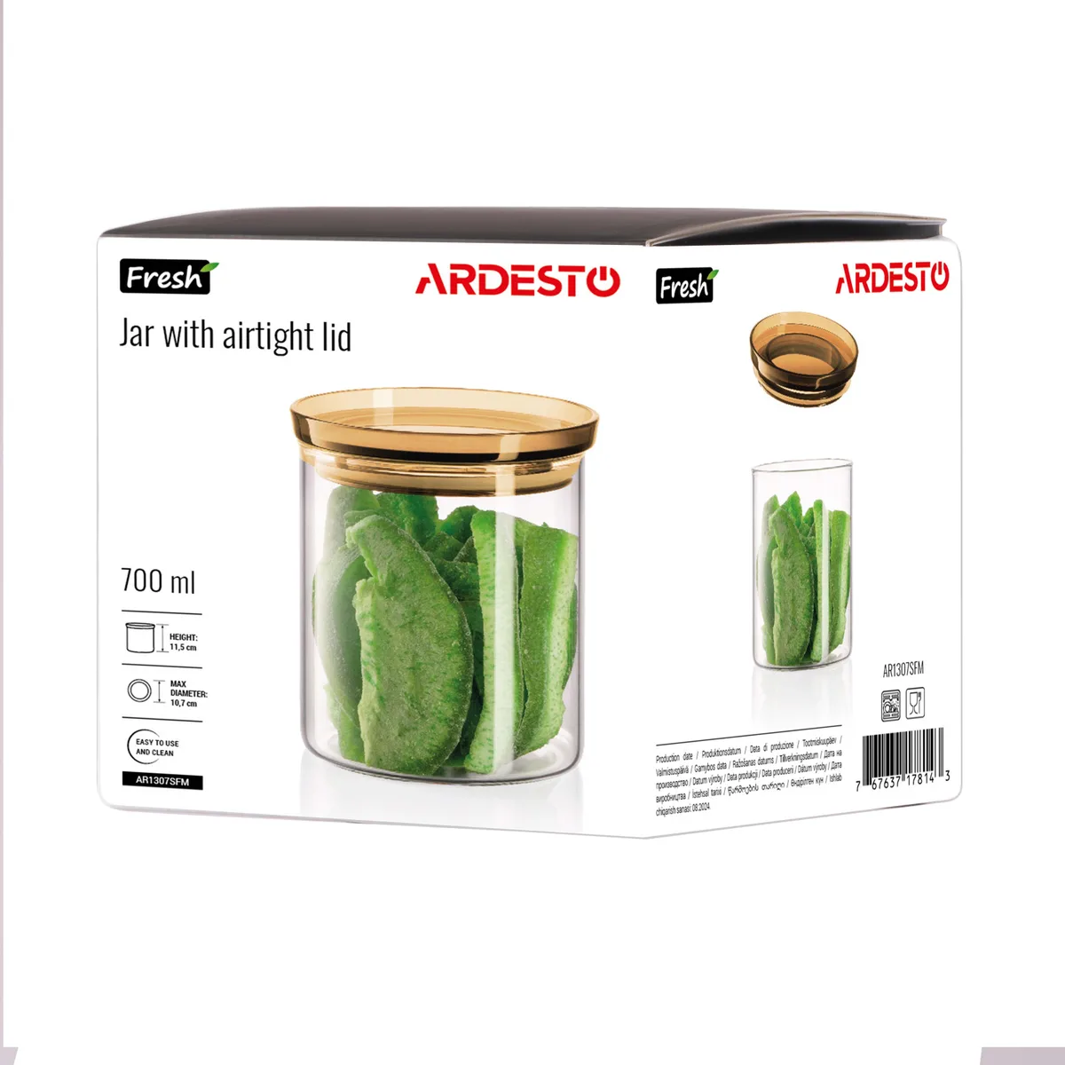 Контейнер для зберігання ARDESTO Fresh 700 мл, скляний, пластиковий, прозорий.