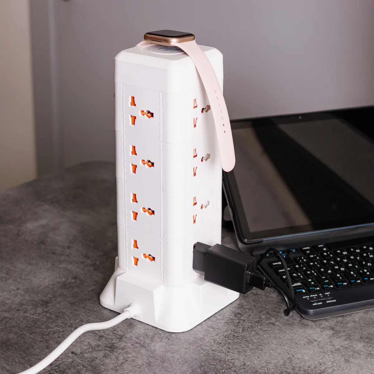 Сетевой фильтр удлинитель 12 розеток 2 USB 1 Type-C 2.8 м белый огнестойкий ABS-пластик