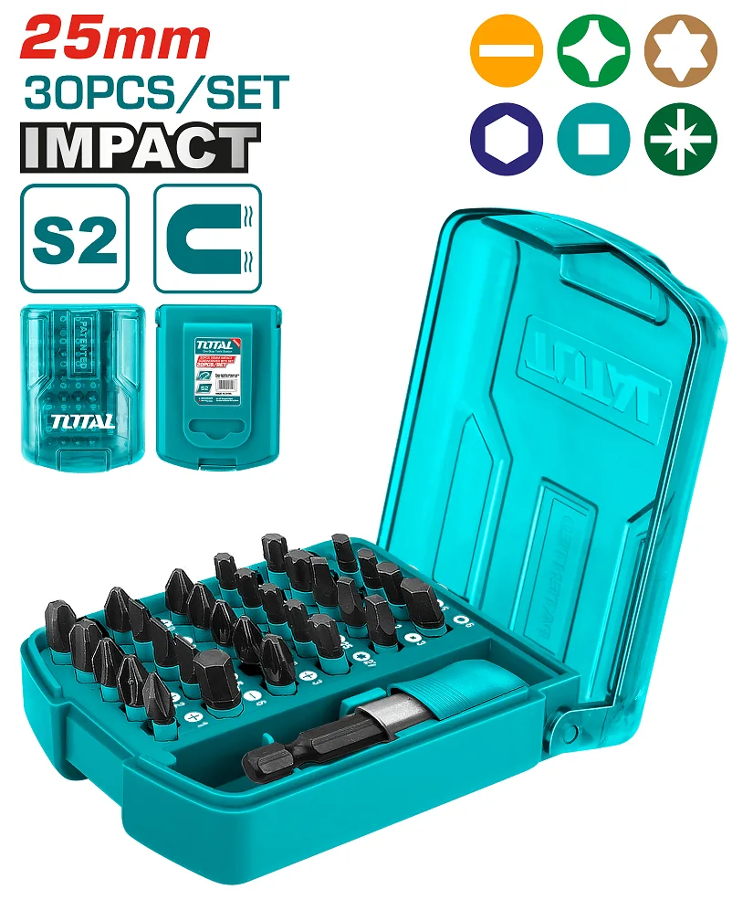 Набір ударних біт TOTAL 30 шт S PZ Philips Torx Slotted Hex