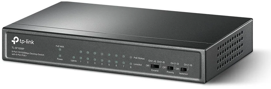 Комутатор TP-LINK TL-SF1009P 9x1FE (8xPoE), 65Вт, Некерований