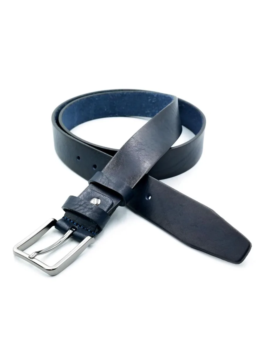 Шкіряний ремінь Weatro натуральна шкіра 3,3 см 120 см темно-синій