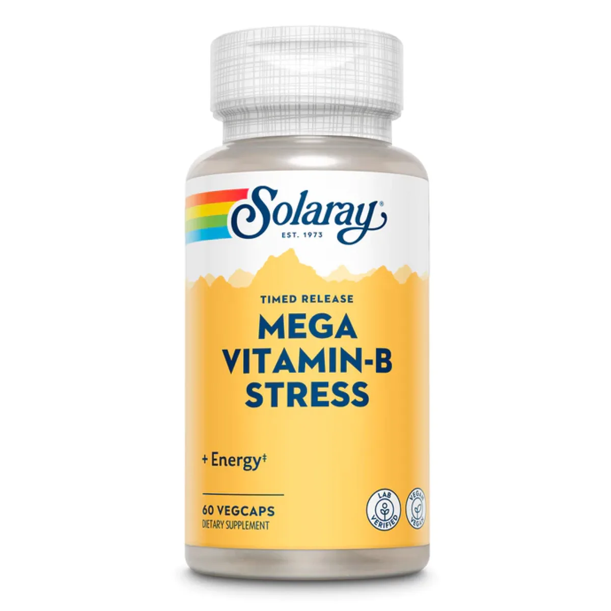 Solaray Mega Vitamin B-Stress 60 капсул вегетаріанські для енергії та зниження стресу