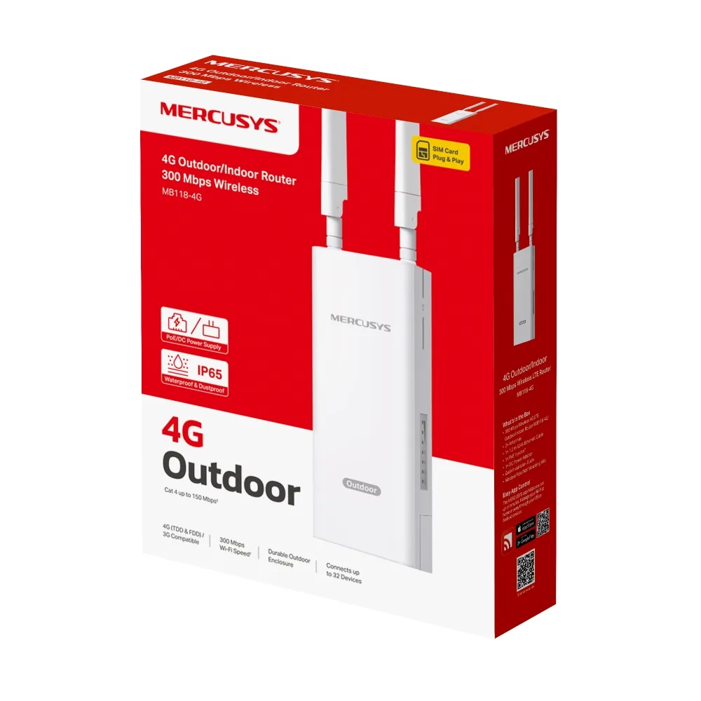 Маршрутизатор MERCUSYS MB118-4G N300, 4G/LTE, 1xFE LAN, outdoor