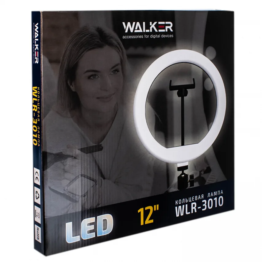 Кольцевая лампа WALKER пластиковая 30 см черная с напольной стойкой 2,1 м