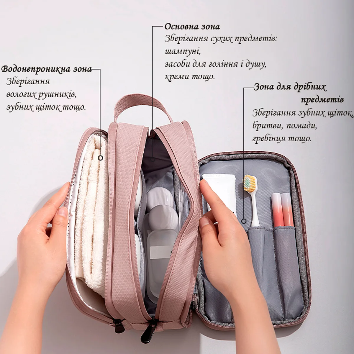 Органайзер косметичка LoveYouHome поліестер 25х11х14 см сірий