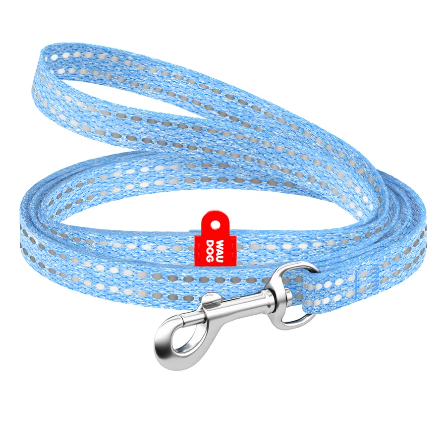 Поводок WAUDOG Re-cotton светоотражающий 10x200 см восстановленный хлопок XS голубой
