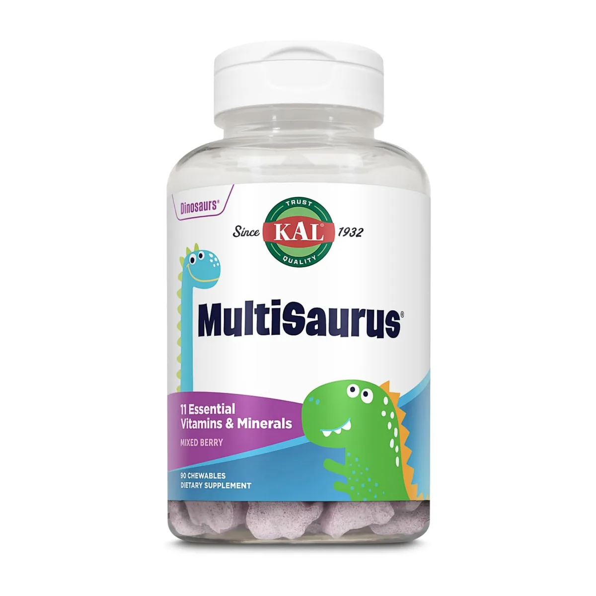 Жувальні вітаміни KAL MultiSaurus 90 таблеток Виноград Ягода Апельсин