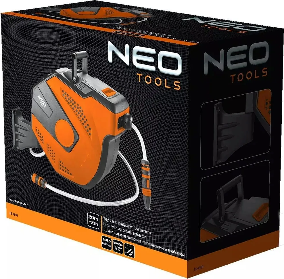 Автоматична котушка з шлангом Neo Tools, 20 м + 2 м шланга 1/2"