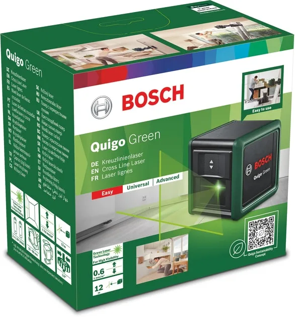 Лазерний нівелір Bosch Quigo Green зелений промінь для вирівнювання точність 0,6 мм/м до 12 м