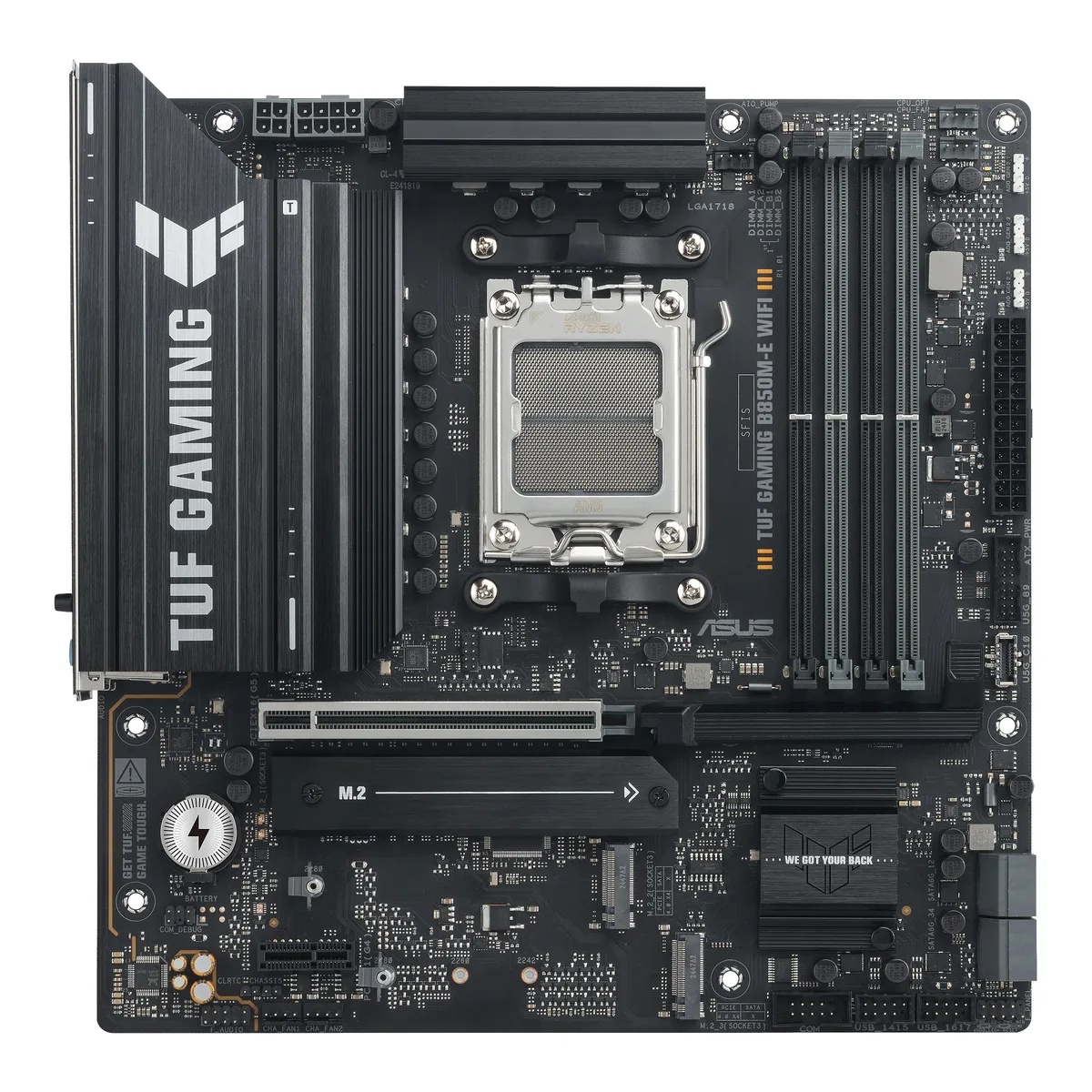 Материнcька плата ASUS TUF GAMING B850M-E WIFI sAM5 B850 4xDDR5 M.2 HDMI DP Wi-Fi BT mATX