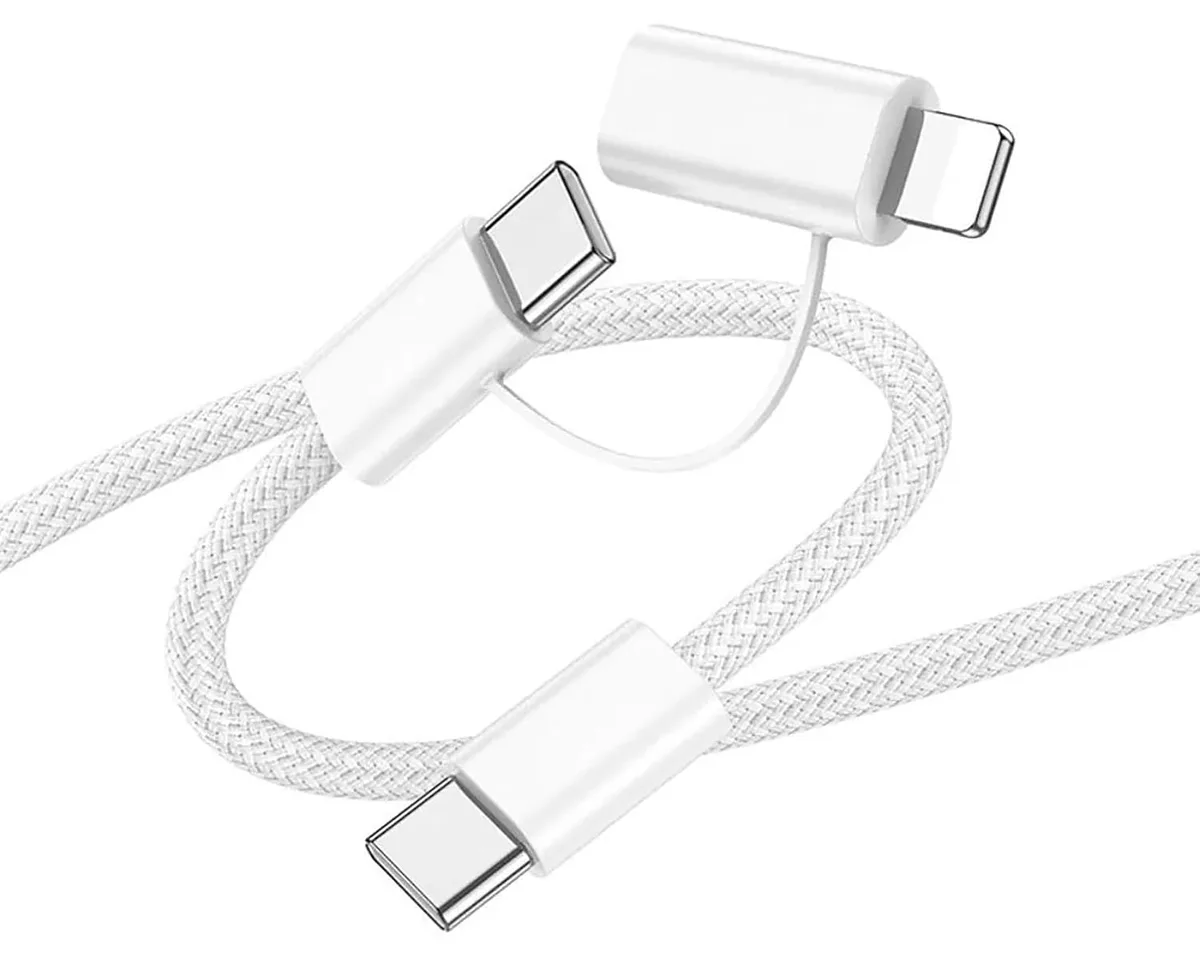 USB кабель 2в1 Type-C Lighting 1 м білий 60W