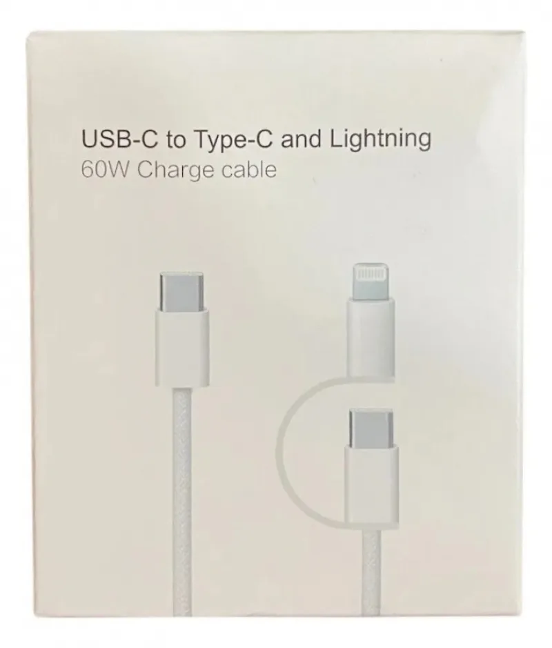 USB кабель 2в1 Type-C Lighting 1 м білий 60W