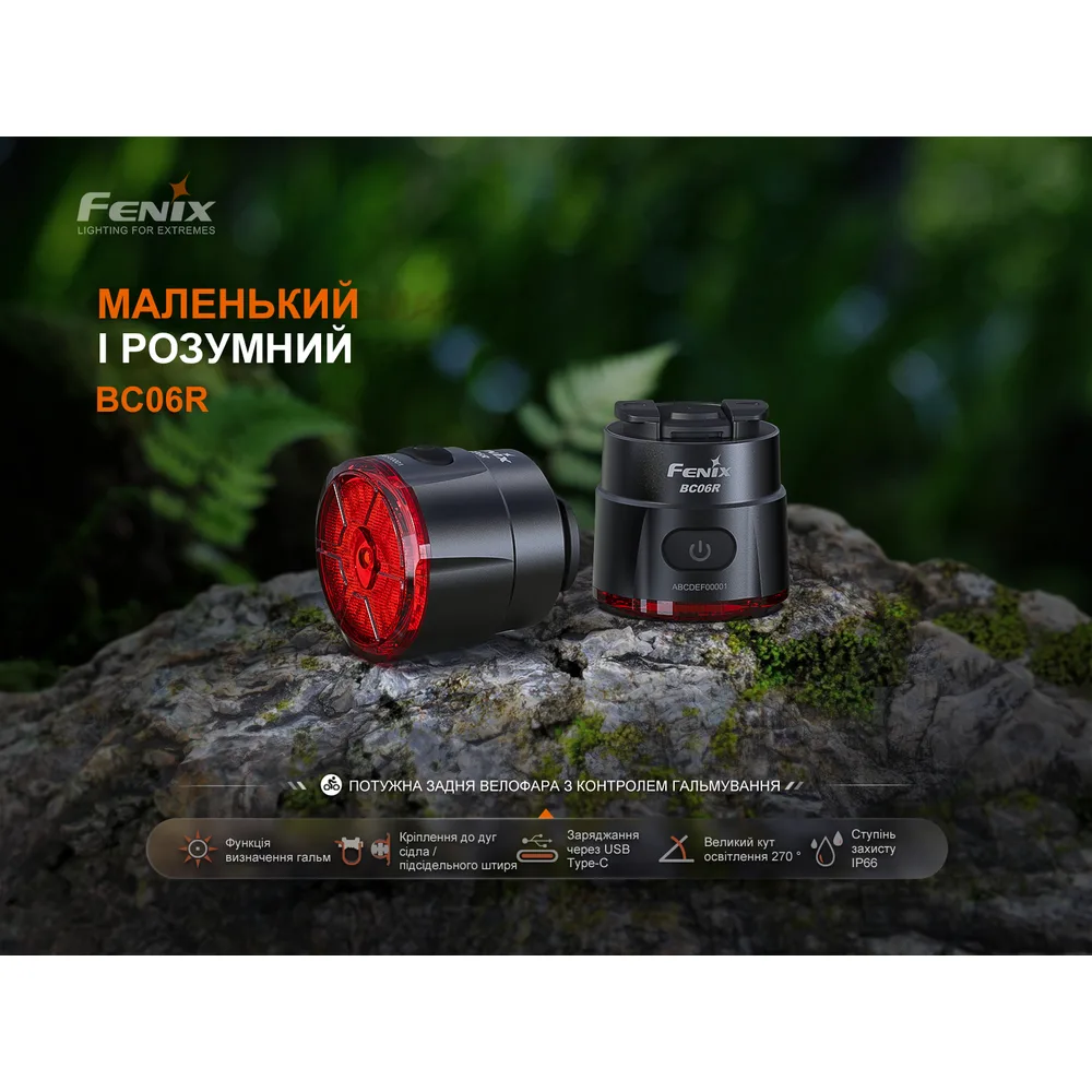Велофара задня Fenix червона 38х38х38 мм з вбудованим акумулятором 560 мАг