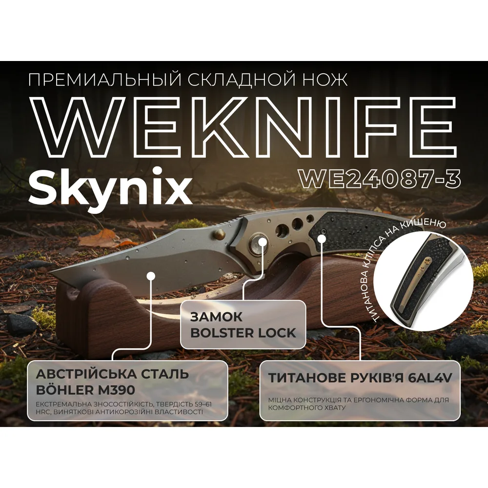 Ніж Weknife Bohler M390 220,3 мм Чорний Титан Карбон